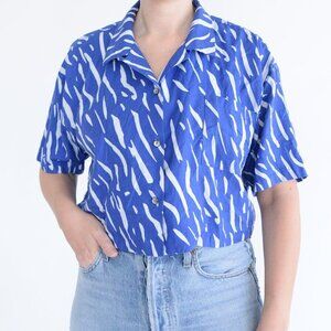 Double Rainbouu Blue And White Stripe 100% Cotton Crop Top Button Up Shirt L
